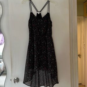 Black dress with stamps flowers short front and long back beautiful